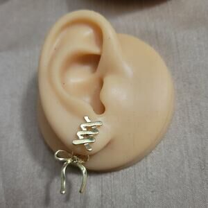 Balletcore lace up bow gold tone illusion earrings